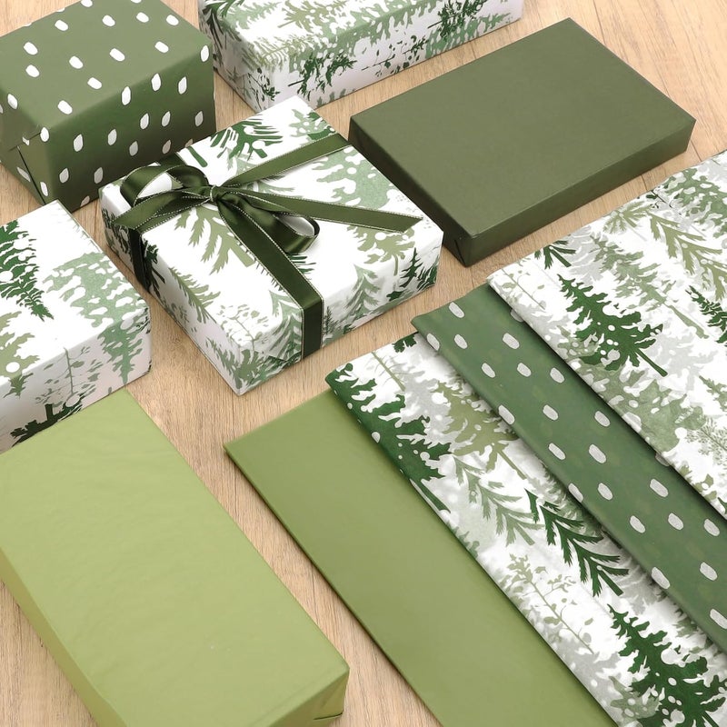 Welpurch 100 Sheets Christmas Tree Tissue Paper, 20 x 14in Watercolor Xmas Tree Gift Wrapping Paper Greenery Art Decorative Tissue for Christmas Winter Party Supplies (Sage Green) - Image 4